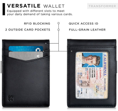 Money Clip Wallet | Mens Wallets Slim | Front Pocket | RFID Blocking Card Holder | Minimalist Mini Bifold | Charcoal Black